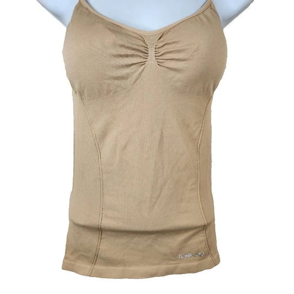Vintage Y2K Bebe Tank Top Ribbed Stretch Layering Beige Womens M